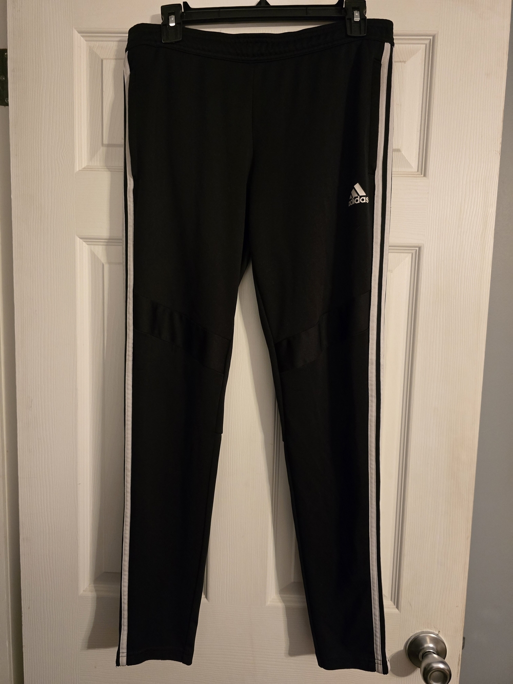 Adidas Mens Black Athletic Track Pants with White Side Stripes